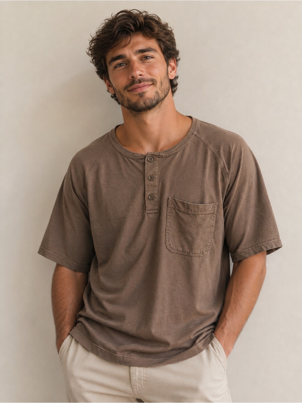 Duluth Trading Co Brown Short-Sleeve Henley with Pocket‎